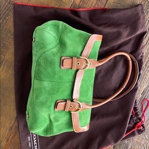 Almost new green suede Coach bag